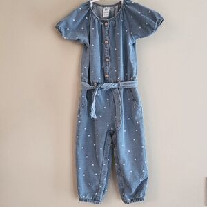 Blue heart print one piece jumpsuit